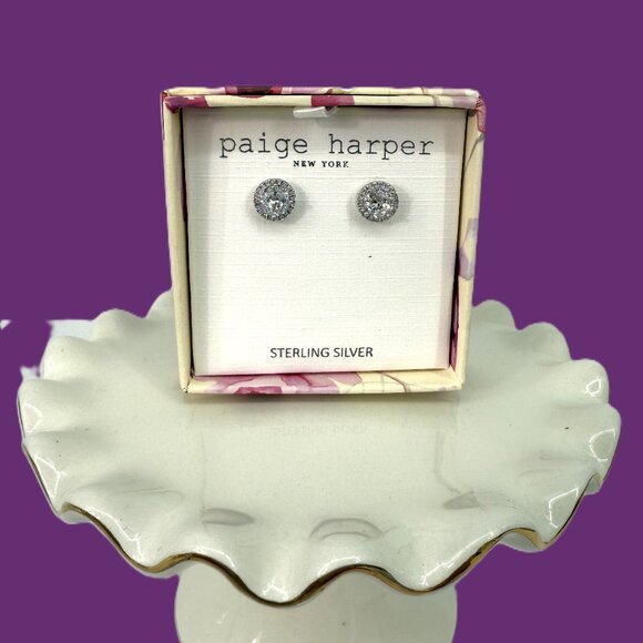 Paige Harper Giftable Sterling Silver Flat Round CZ Earrings - Picture 1 of 3